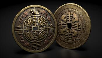 öde behag närbild av traditionell kinesisk tur- mynt ai genererad foto