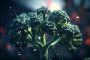 odling av broccoli under artificiell uv ljus för maximal tillväxt ai genererad foto