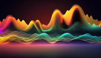 vibrerande spektrum på mörk duk ett abstrakt sammansättning av färgrik frekvenser ai genererad foto