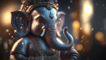 gudomlig visdom förkroppsligade i indisk elefant skulptur av ganesha, de gudom av intellekt och kunskap ai genererad foto