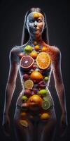 kropp friska diet detox frukt vegetabiliska alkalisk diet ai genererad illustration foto