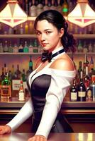 kvinna arbetssätt som en bartender i en nattklubb. generativ ai. foto