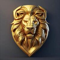 3d stil av lejon huvud logotyp med guld krom effekt, ai genererad foto