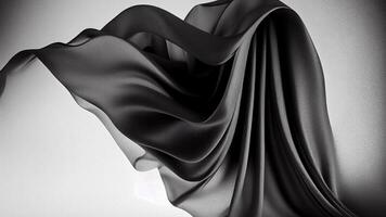 realistisk svart silke tyg vågig bakgrund. foto