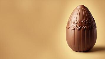 3d framställa av choklad blommig ägg mot gyllene bakgrund och kopia Plats. Lycklig påsk begrepp. foto