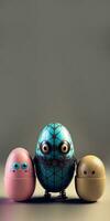 3d framställa av skrämmande robot ägg tecken mot pastell brun bakgrund och kopia Plats. foto