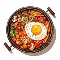baksmälla gryta koreanska mat från nötkött buljong, med kål, böna groddar, rädisa. ai genererad foto