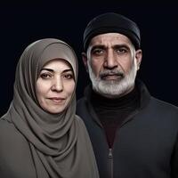 realistisk porträtt av attraktiv muslim mitten ålder engelsk par, generativ ai. foto