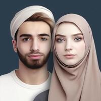 realistisk porträtt av ung muslim blond par tillsammans, faktisk bild, generativ ai. foto