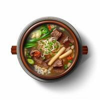 oxe ben soppa koreanska mat med nudel, Salladslök och kött, ai genererad foto