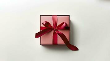 topp se av gåva låda med röd silke band och kopia Plats. 3d tolkning. foto