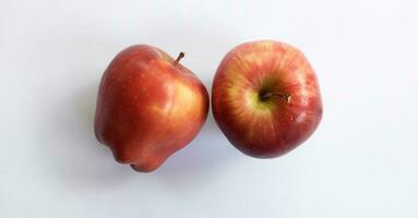 två röd äpple isolerat på en vit bakgrund foto