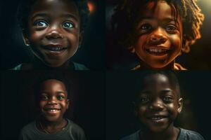 afrikansk barn leende porträtt samling, ai generera foto