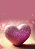 3d framställa, skinande rosa glittrande hjärta form på bokeh bakgrund. kärlek begrepp. foto