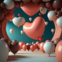 3d framställa, glansig hjärta form ballonger dekorerad cirkulär dörröppning. foto