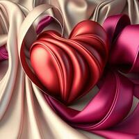 3d framställa, satin formning hjärta form på färgrik trasa bakgrund. foto