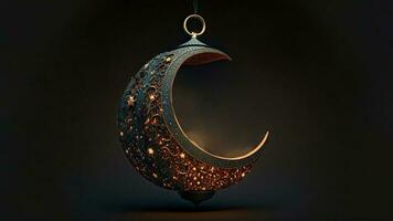 3d framställa av hängande utsökt halvmåne måne med stjärnor på svart bakgrund. islamic religiös begrepp. foto