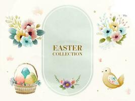 påsk samling som skön blommig, ägg inuti korg- korg, söt brud illustration på vit bakgrund. foto