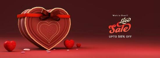 kärlek försäljning baner eller rubrik design med hjärta former, gåva låda i 3d framställa. foto