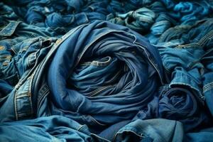 blå kläder återvinning jeans. generera ai foto