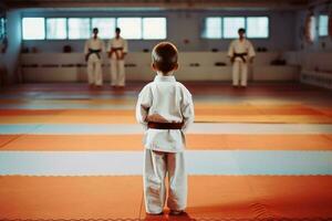 karateka barn Gym. generera ai foto