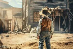 cowboy barn pojke vild väster. generera ai foto