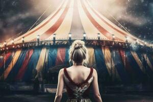 cirkus tält arena topp kvinna artist. generera ai foto