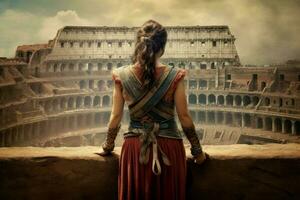 gladiator kvinna krigare. generera ai foto