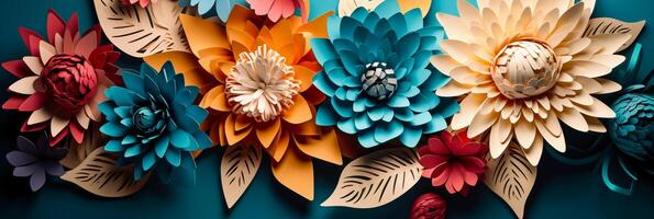 sömlös papper hantverk, skiktad konst av blommor, copyspace. ai generativ foto