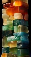 en samling av sjöglas i annorlunda färger. ai generativ foto