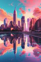 illustration av hyperrealistisk vaporwave manhattan. ai generativ foto