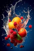 färsk frukter, stänk, vibrerande färger. ai generativ foto