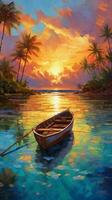 en båt i solnedgång strand foto