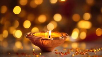 en diya olja lampa, diwali begrepp, suddig hindu festival av lampor firande bakgrund. ai generativ foto