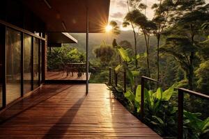 Foto av en tropisk modern hus. ai generativ