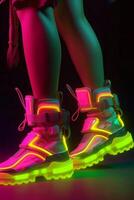 trogen neon gymnastikskor med cyberpunk inflytande. ai generativ foto