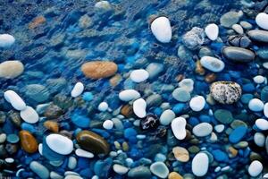 blå och vit cristal stenar tycka om hav i vatten. ai generativ foto