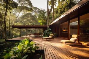 Foto av en tropisk modern hus. ai generativ