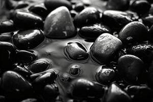 svart och vit cristal stenar tycka om hav i vatten. ai generativ foto