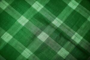 grön tyg textil- mönster, pläd bakgrund, Linné bomull. ai generativ foto