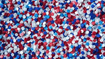 festlig röd vit och blå 4:e juli fest firande konfetti bakgrund. ai generativ foto