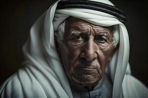 porträtt av en klok muslim gammal man. neuralt nätverk ai genererad foto