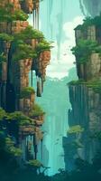 konst, vackert detaljerad djungel landskap i de spel tecknad stil illustration, med tips av fantasi och magi, fångar de tropisk väsen och mysterium av de värld inom de spel. generera ai. foto