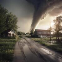 närmar sig tornado. ai genererad foto