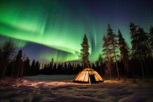 camping i de norr med nordlig lampor, ai genererad foto