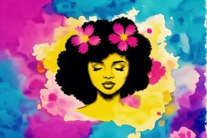 svart historia månad. ett illustration av ett ung svart kvinna. silhuett. vattenfärg måla. generativ ai foto