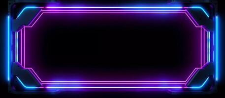 slående design funktioner en unik kombination av blå och lila neon lampor mot en svart bakgrund, med reflekterande betong tillsats en Rör av textur och djup generativ ai foto