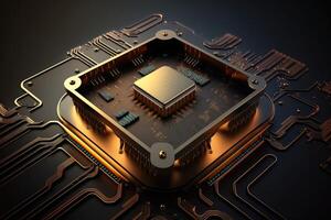 ai genererad 3d cpu processor chip bakgrund. teknologisk metall abstrakt bakgrund. foto