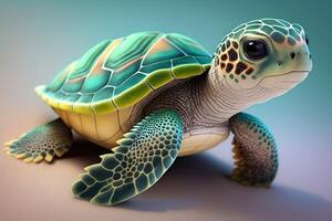 3d söt hav sköldpadda tecknad serie. ai genererad foto