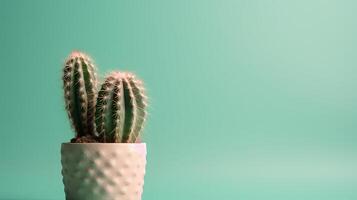kaktus i en pott på grön bakgrund. minimal concept.ai generativ foto